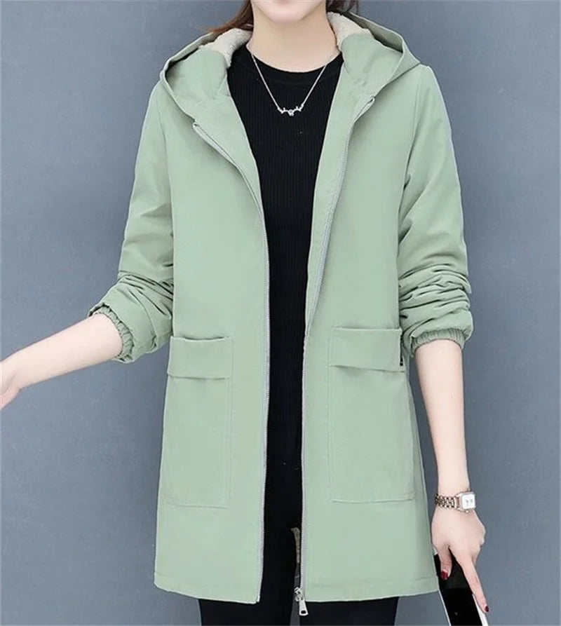 2024 New Winter Jacket Cotton Warm Puffer Coat Women Casual Parkas With Lining Plush hooded trench Outwear Women's Clothes