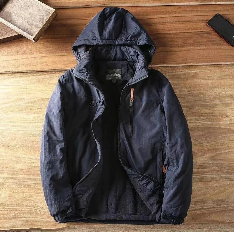 Waterproof Fleece Lined Warm Jacket Outdoor Hiking Trekking Jacket with Hood Spring Autumn Windbreaker Hooded Jacket Mens Coats