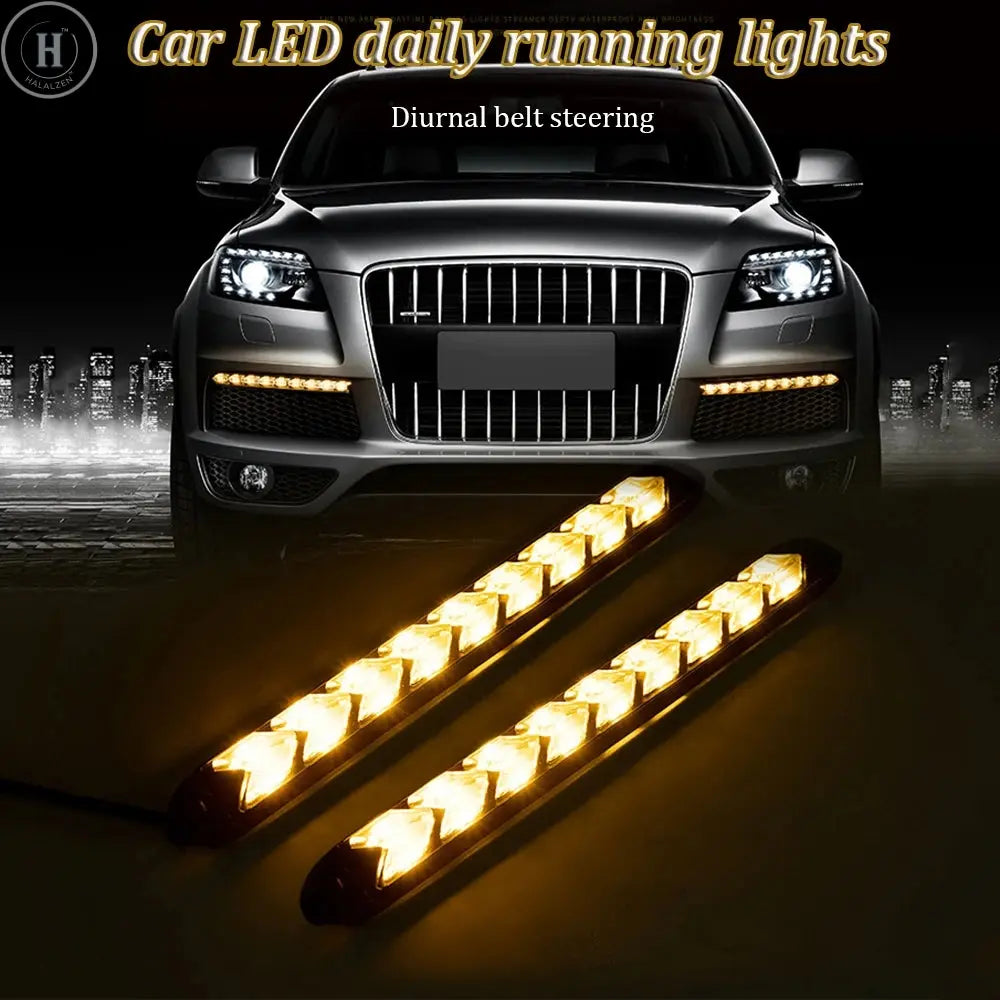 2Pcs Dynamic Red Car DRL LED Daytime Running Lights Waterproof Headlight Strip Turn Signal Yellow 12V Flow Auto Sequential Lamp HALALZEN