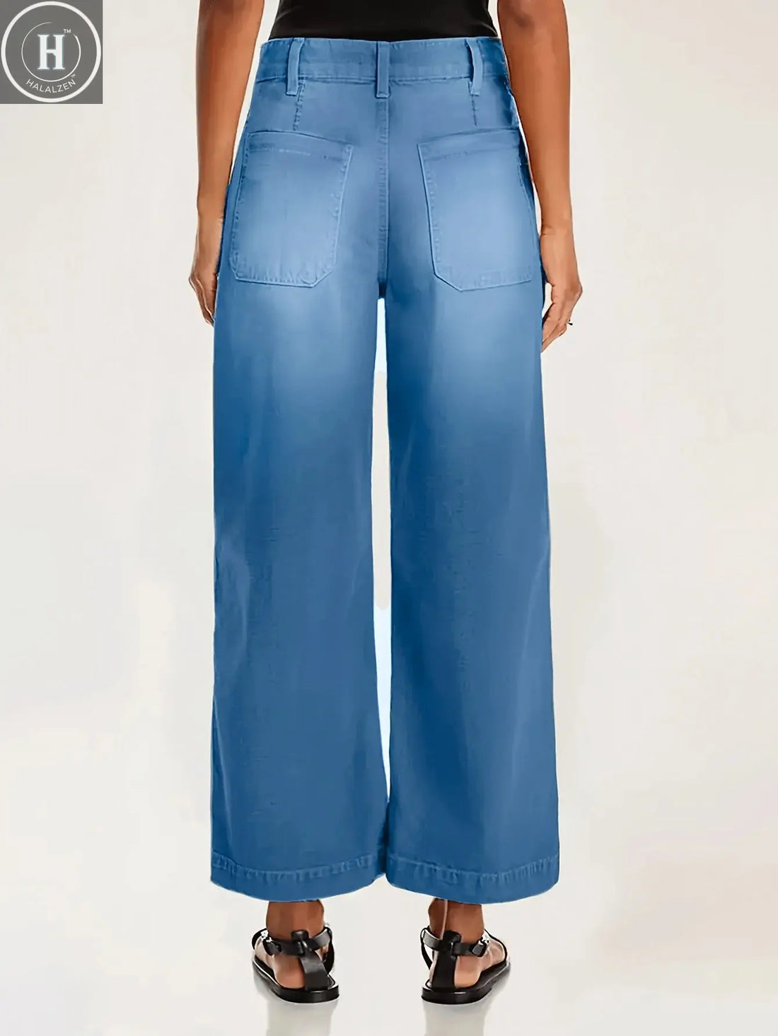 Women's wide leg jeans, mid waist casual straight leg business work pants Halalzen UK
