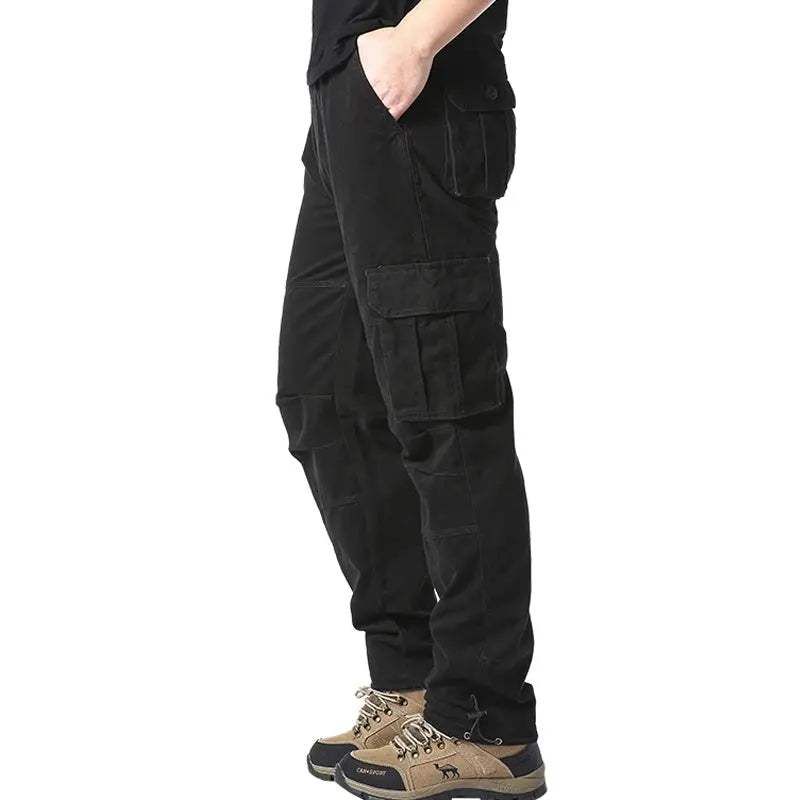 Large Pocket Loose Overalls Men's Outdoor Sports Jogging Tactical Pants Elastic Waist Pure Cotton Casual Work Pants Halalzen UK