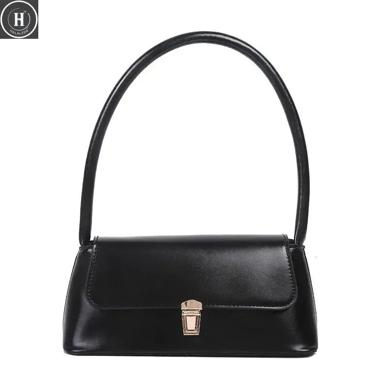 Solid Color Flip Lock Pu Leather Handbag Women Shoulder Bag, Versatile Underarm Bag, Autumn Winter Baguette Bag, Retro Tote Bag HALALZEN