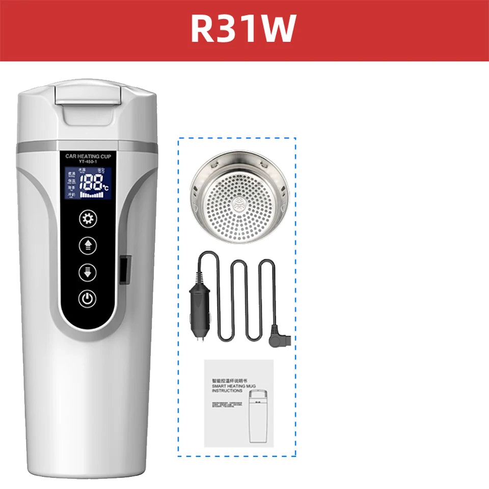 Portable Electric Kettle 12v/24v Smart Car Heating Cup Touch Screen Thermal Mug 450ml Car Heating Mug Temperature Adjustable