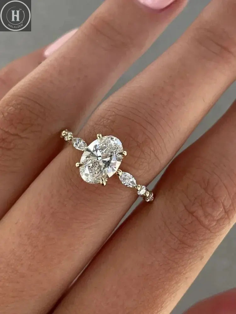 925 Sterling Silver Elliptical Horse Eye Fashionable Zircon Ring For Women Engagement Wedding Luxury High Quality Fine Jewelry HALALZEN