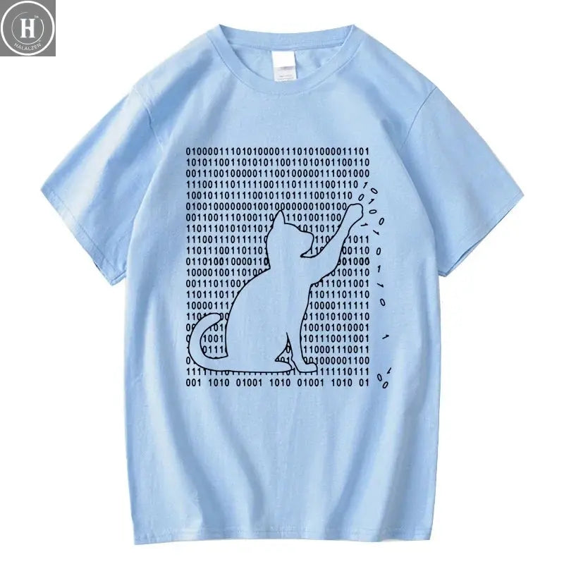 Men's High Quality T-shirt 100% Cotton Funny Cool Cat Design Print Summer Loose Short Sleeve for Men T-Shirt Male Tops Tees HALALZEN