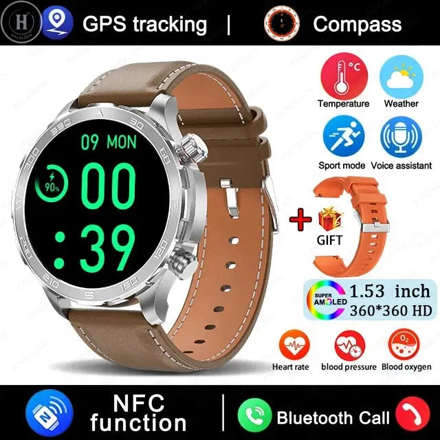 New GPS Track Smart Watch Men AMOLED HD Screen Outdoor Sports Fitness Heart Rate NFC IP68 Waterproof Bluetooth Call Smart Watch HALALZEN