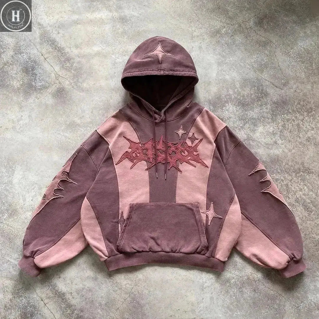 Street Sle Y2K Patchwork Hoodie ex Loose Casual Faionable Hooded Sweatirt Spring 2024 Long Sve Stripe Pattern HALALZEN