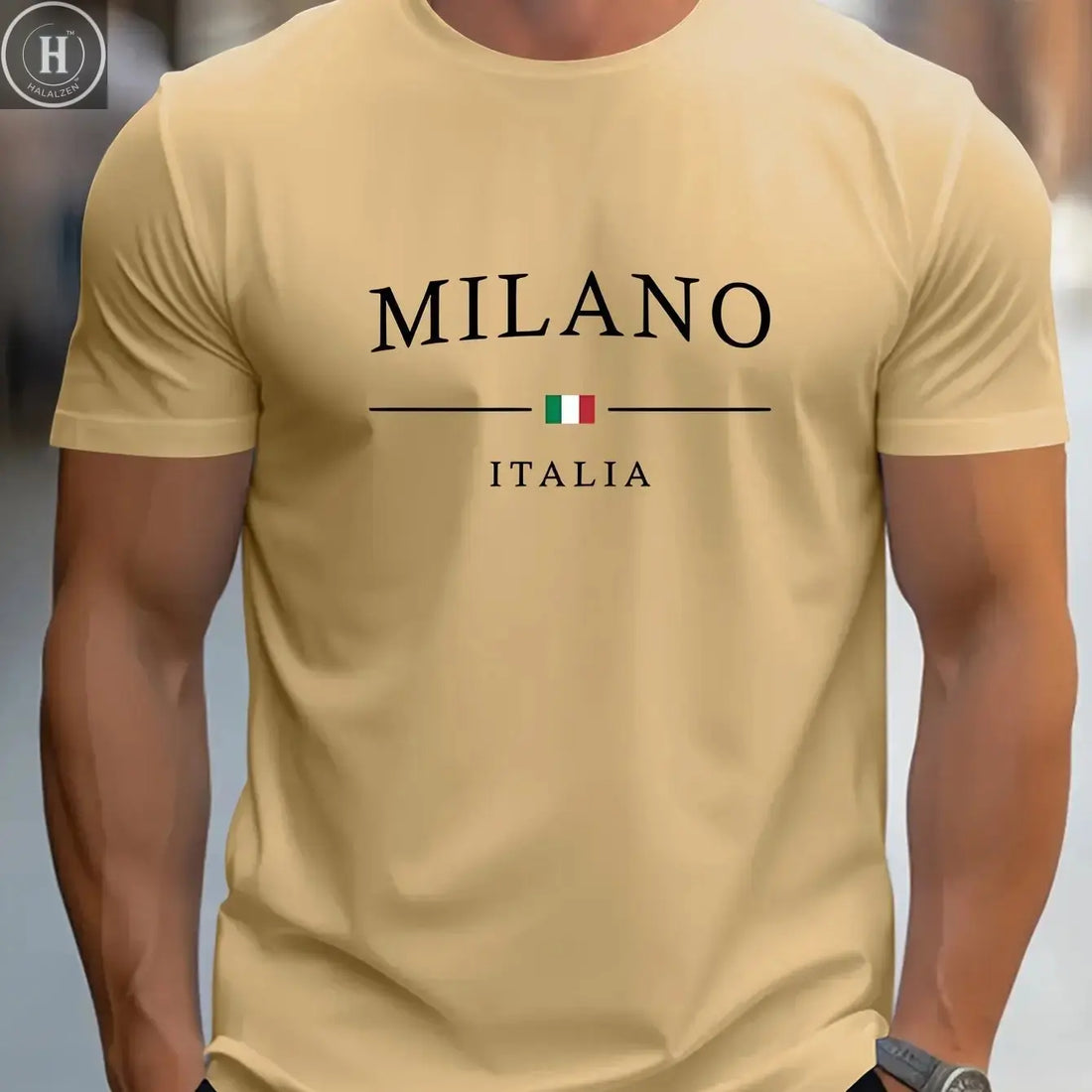 Men's Summer 100% Cotton Fashion MILANO Letter Printed Loose Large Casual Comfortable Round Neck Short Sleeve T-shirt Top HALALZEN