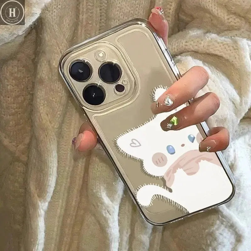 Cartoon Black White Cat Couple Paired Phone Case For iPhone 17 16 Pro Max 15 14 11 12 13 Plus Clear Cover Fundas Halalzen UK