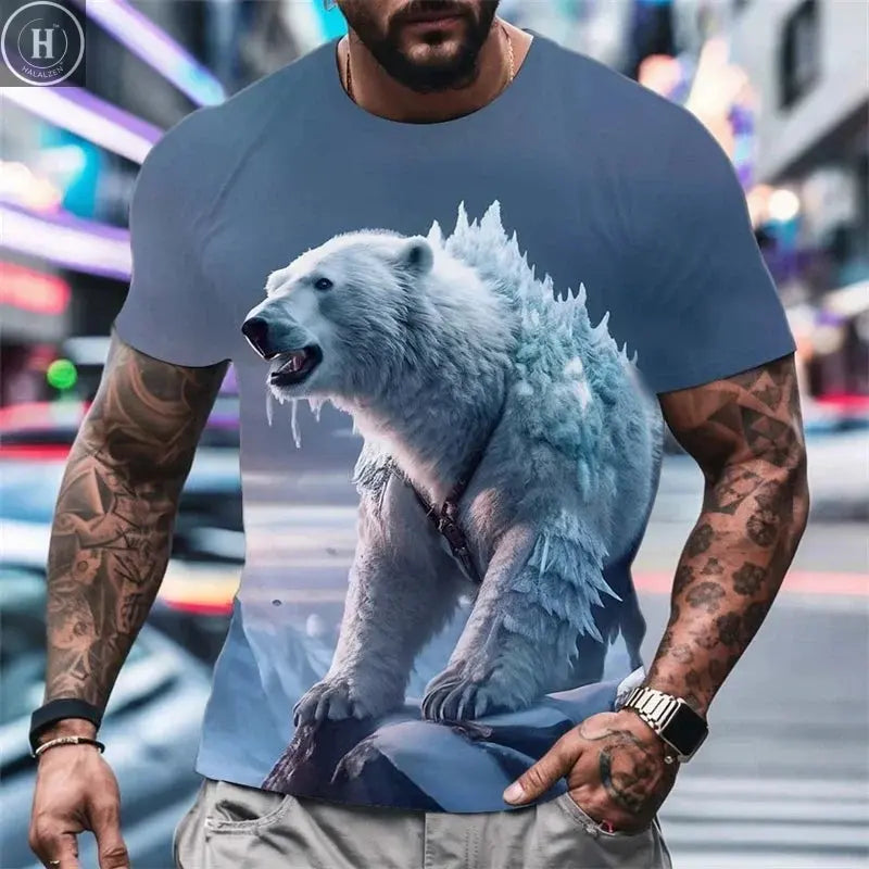 Fashion Polar Bear Graphic T Shirts Summer Trend Short Sleeve Crew Neck 3D Printed Mens T-shirts Loose Streetwear Kids Tees Tops HALALZEN