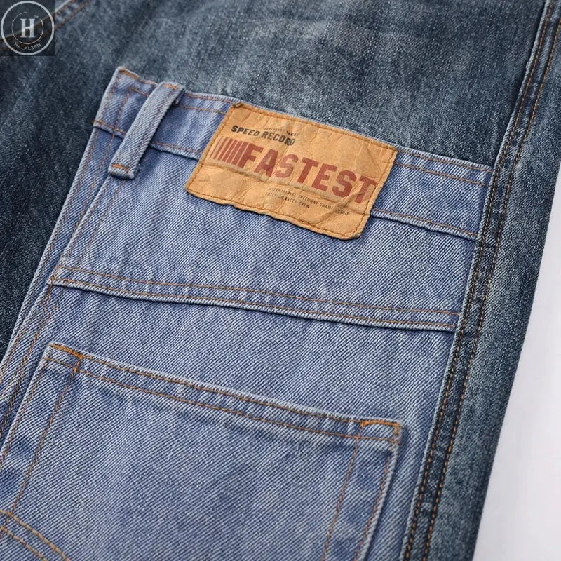 Men's Patchwork Pattern Design Baggy Jeans Cool Boy Street Style Bottoms Casual Pants Fashion Wide Leg Trousers Male Sweatpants HALALZEN