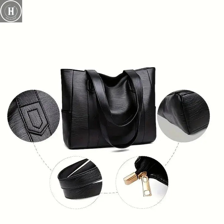 Vintage Large Capacity Tote Bag, Retro Vegan Shoulder Bag, Women's Casual Handbag For Commute HALALZEN