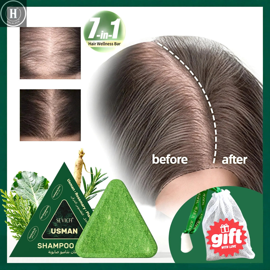 120g Usman Grass Soap For Hair Growth Volumizing Smoothing Bars Strengthening Thickening Hair Care Shampoo for All Hair Types HALALZEN