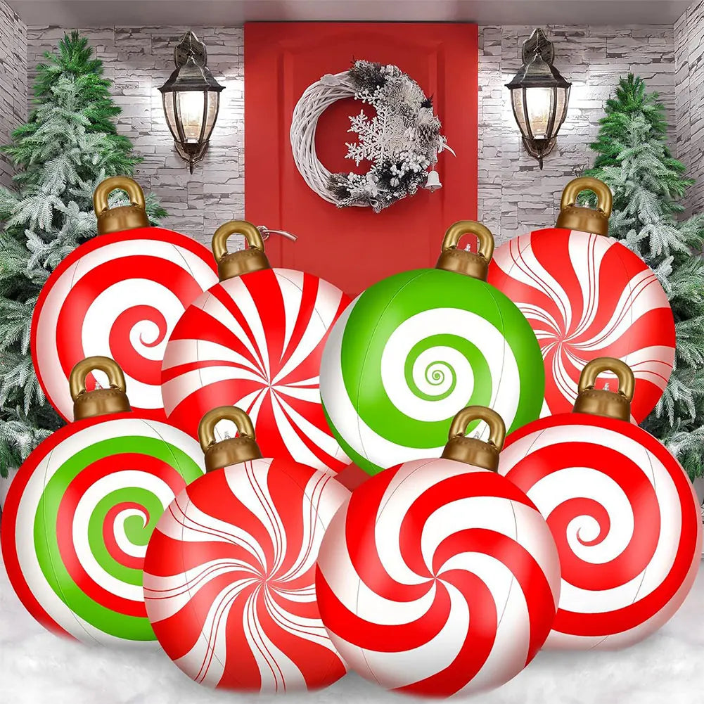 60CM PVC Inflatable Christmas Ball Giant Inflatable Christmas Balls with RGB Light W/ Remote Christmas Decorations Ball Sets