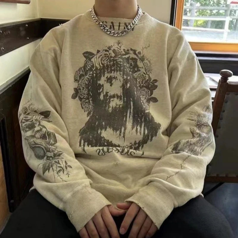 Washed Saint Jesus Hoodie Sweatshirt Men Women 1:1 Best Quality Oversize Vintage Pullovers Crewneck