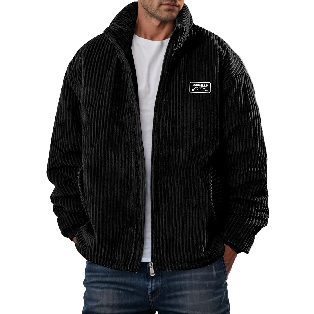 Men's Corduroy Winter Down Coat Streetwear Thick Cotton Padded Jacket Outdoor Turtleneck Zip Up Warm Quilted Parkas Men Clothing