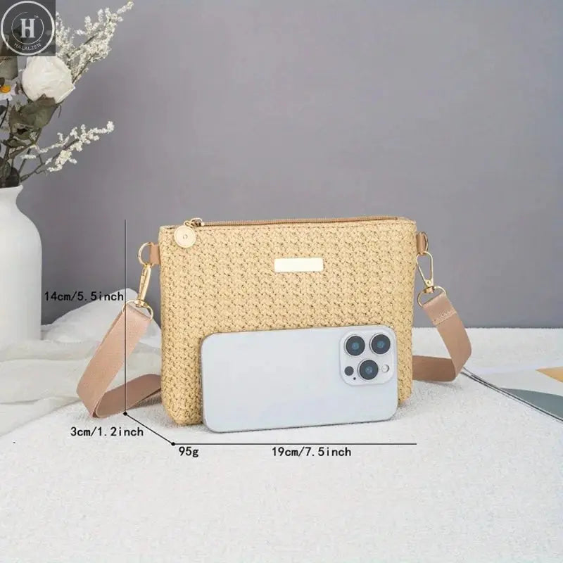 Fresh and simple woven small square bag New simple shoulder bag Fashion vacation style shoulder bag HALALZEN