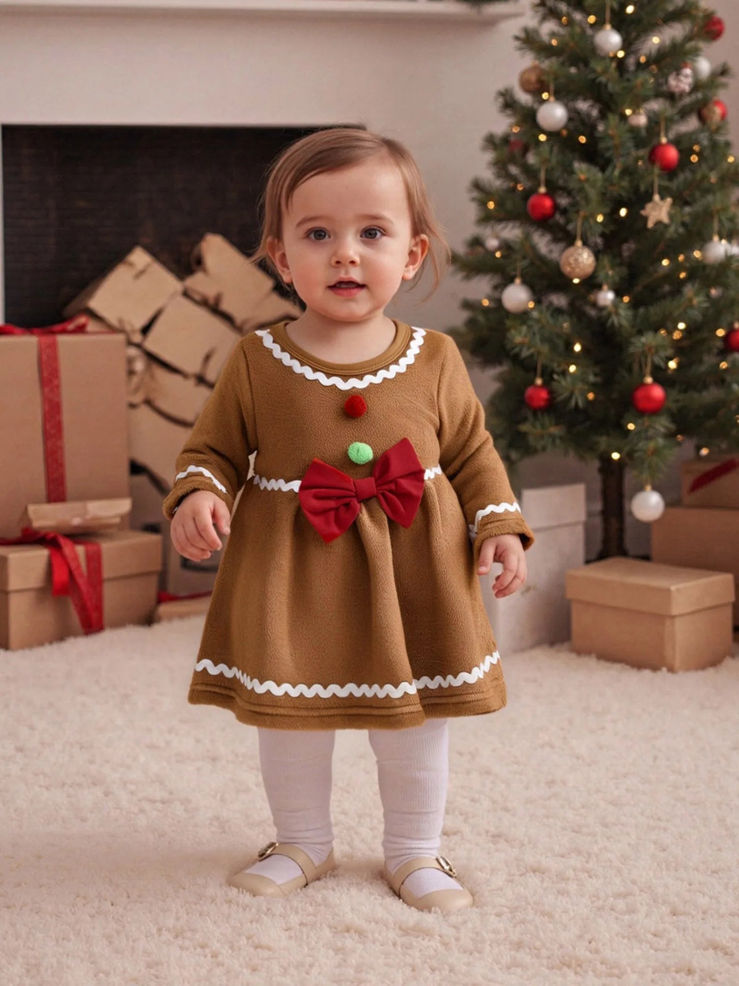 Cute Baby Boy Santa Claus Print Romper Round Neck Long Sleeves Bow Decor Christmas Jumpsuit Toddler Xmas Outfit