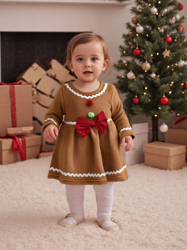 Cute Baby Boy Santa Claus Print Romper Round Neck Long Sleeves Bow Decor Christmas Jumpsuit Toddler Xmas Outfit