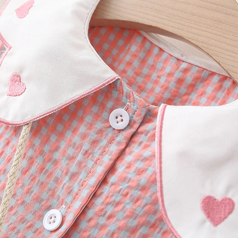 2Piece Sets Summer Newborn Girls Clothes Korean Cute Doll Collar Plaid Sleeveless Baby Dresses+Bow Bag Kids Princess Dress BC848