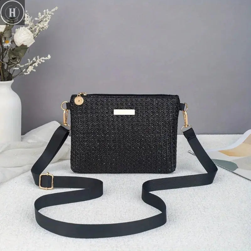 Fresh and simple woven small square bag New simple shoulder bag Fashion vacation style shoulder bag HALALZEN