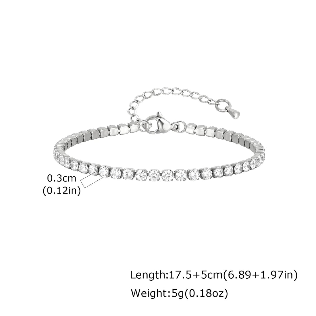 2/3/4/5MM Luxury Zircon Tennis Chain Bracelet for Women, Stainless Steel Bracelet Zircon Chain Bracelets, Dainty Jewelry Gift