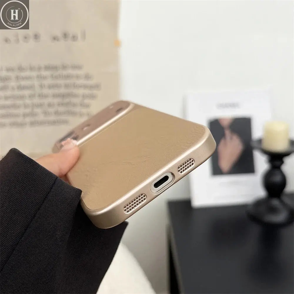 Luxury Large Window Leather Phone Case For iPhone 17 16 15 14 13 Pro Max Lens Protection Matte Shockproof Plating Back Cover Halalzen UK