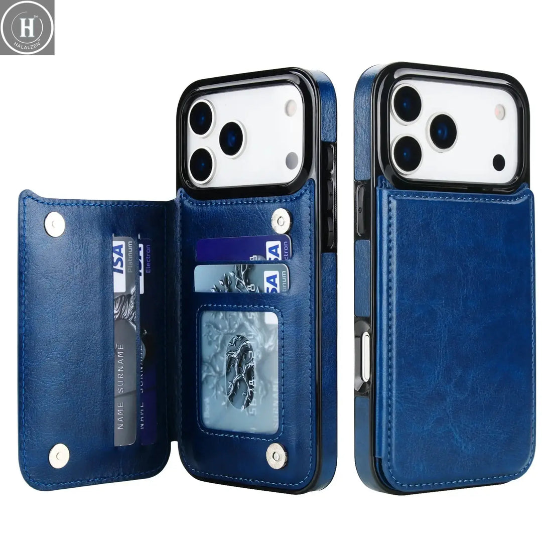 for iPhone Air 17 Pro Max Wallet Case with Card Holder,Faux Leather Kickstand,Double Magnetic Clasp and Durable Shockproof Cover Halalzen UK
