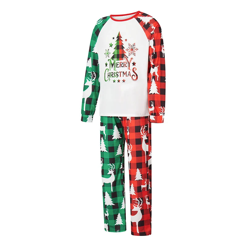 Christmas Family Pajamas Matching Set Reindeer Print Long Sleeve Tops and Striped Pants Sleepwear for the Holidays