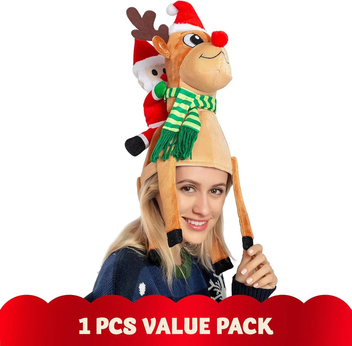 JOYFY Funny Christmas Reindeer Hat Santa Riding a Reindeer for Cute and Festive Christmas Party Gifts Dress Up Celebration