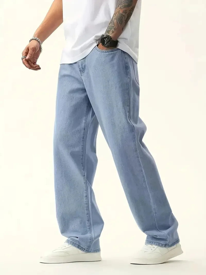 Men's Slim-Fit Stretch Jeans - Smart Casual Style, Blue Transitional Style, Suitable for All Seasons