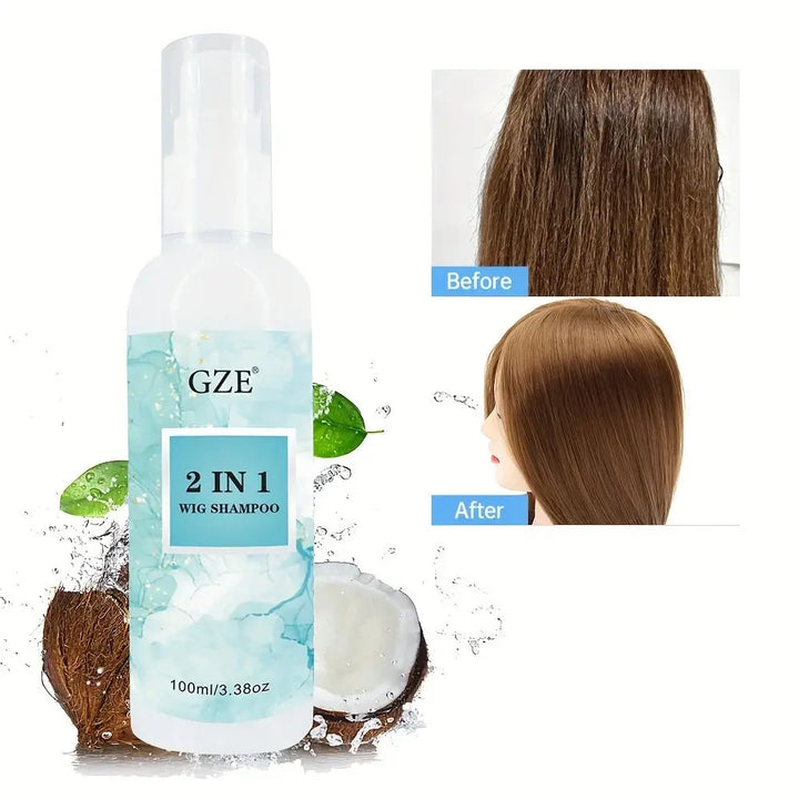 GZE 2 IN 1 Wig Shampoo For Synthetic Hair Soak & Rinse, Deep Cleansing, Revitalizes, Moisturizes HALALZEN