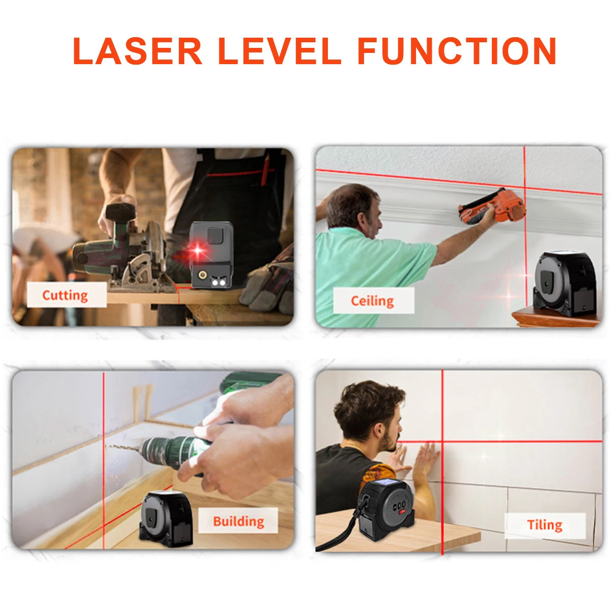 3-In-1 Laser Rangefinder 5m Tape Measure 60M/196Ft / 40M/131Ft Handheld Laser Meter Measuring Tool Cross Line Laser Level BUCKLE