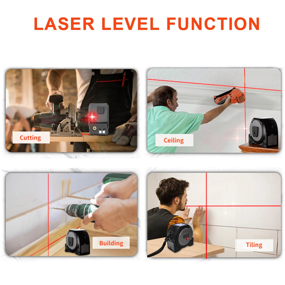 3-In-1 Laser Rangefinder 5m Tape Measure 60M/196Ft / 40M/131Ft Handheld Laser Meter Measuring Tool Cross Line Laser Level BUCKLE