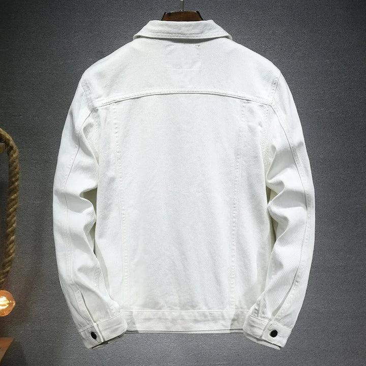 Autumn High-quality Men's Denim Jacket White Black Blue Fashion Casual Button Stretch Street Personality Denim Jacket
