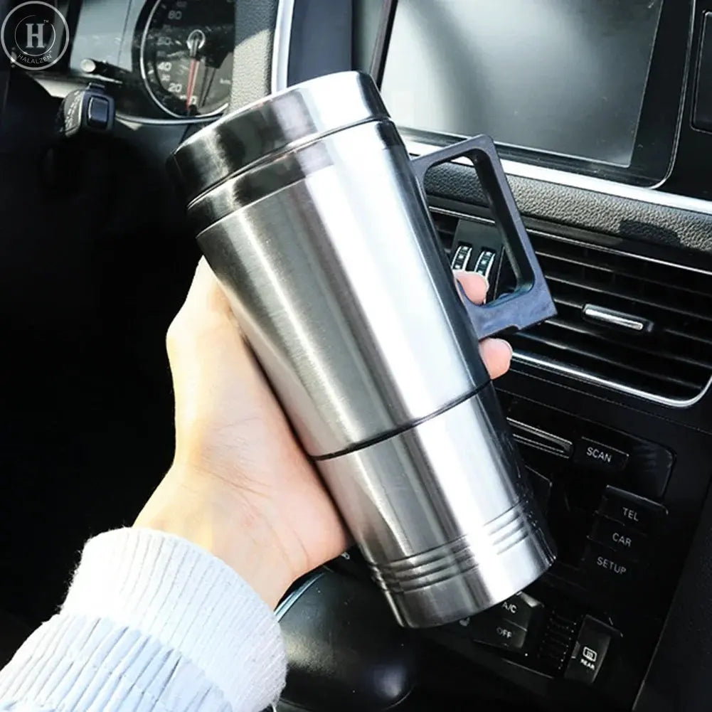 12V 24V Car Electric Heating Cup Travel Kettle Stainless Steel Camping Travel Coffee Milk Thermal Mug Warmer Cup 300/750/1200ML HALALZEN
