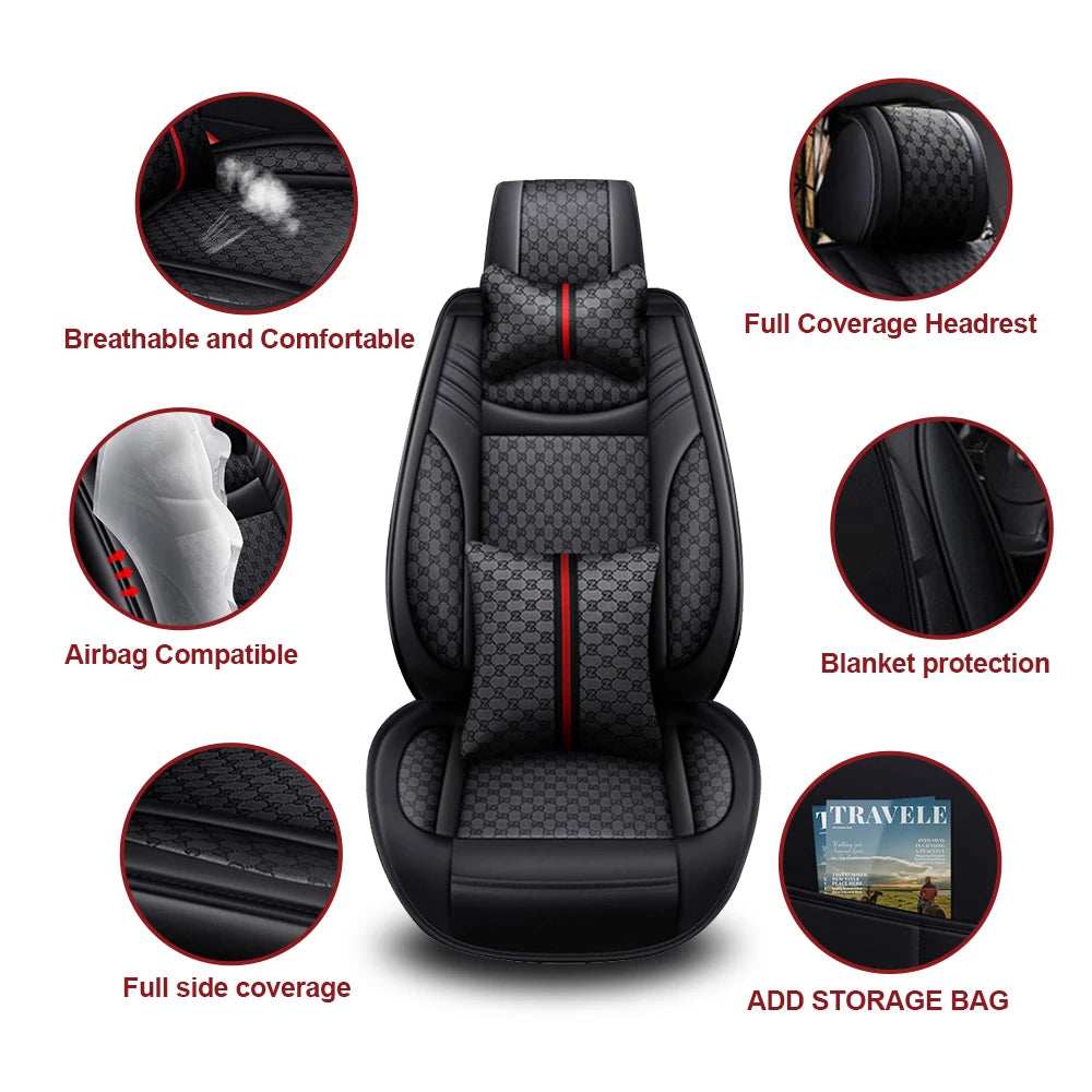 PU Leather Universal 5 Seats Car Seat Cover Cushion Protection Cushion Anti-scratch For Sedan SUV Pickup Truck Seat Four Seasons