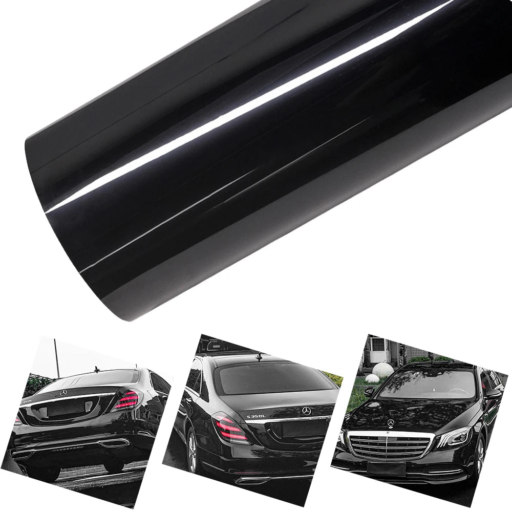 Glossy Black Self-adhesive Vinyl Sticker PET Circular Film Auto Decal Air Bubble Free Car Body Styling Decoration Accessories