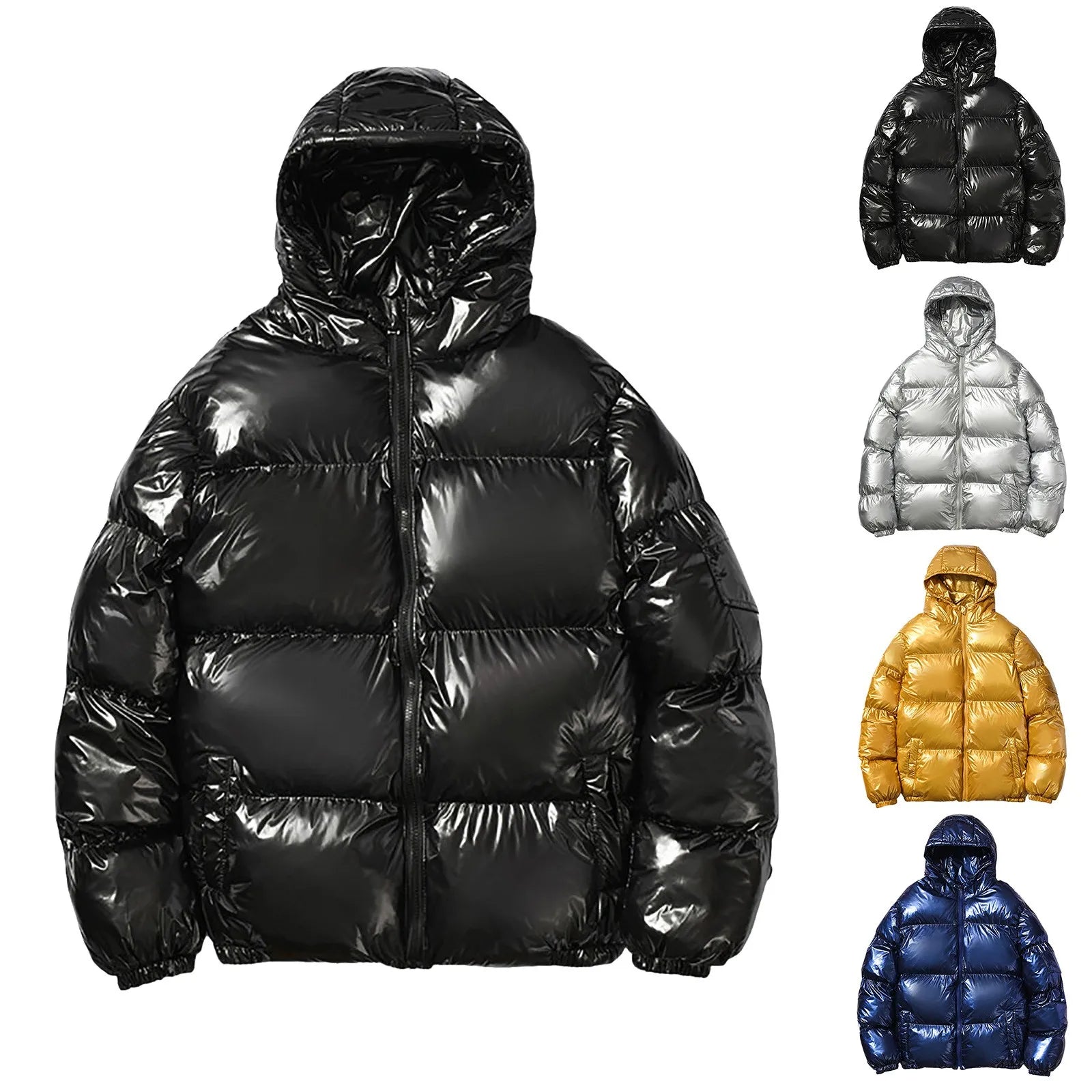 Outdoor Thickened Cotton Down Coats For Men Streetwear Glossy Hooded Warm Bread Down Jacket Casual Cotton Puffer Outwears