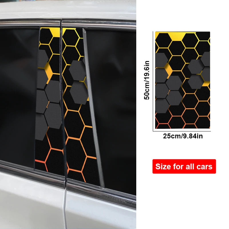 2pcs Polygonal Honeycomb Car Stickers Car Door Pillar Stickers Anti-Scratch Vinyl Stickers Car Center B Pillar DIY Stickers