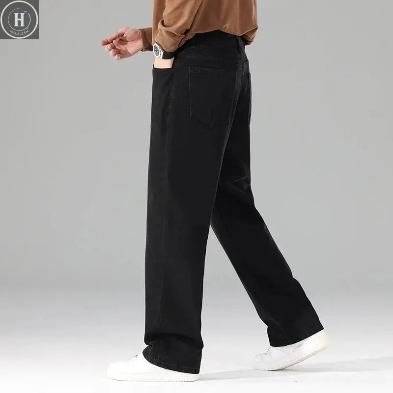 Male Brand New Autumn Jeans Men Black Casual Baggy Trousers Classic Straight Comfortable Wide Denim Trousers  Men Clothing HALALZEN