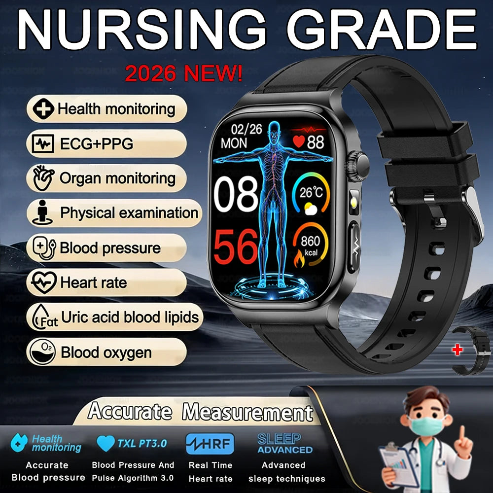 2026 Health Care Smart Watch Men Women BMI Analysis Uric Acid Blood Lipids Blood Pressure Monitoring BT Call AMOLED Smartwatch