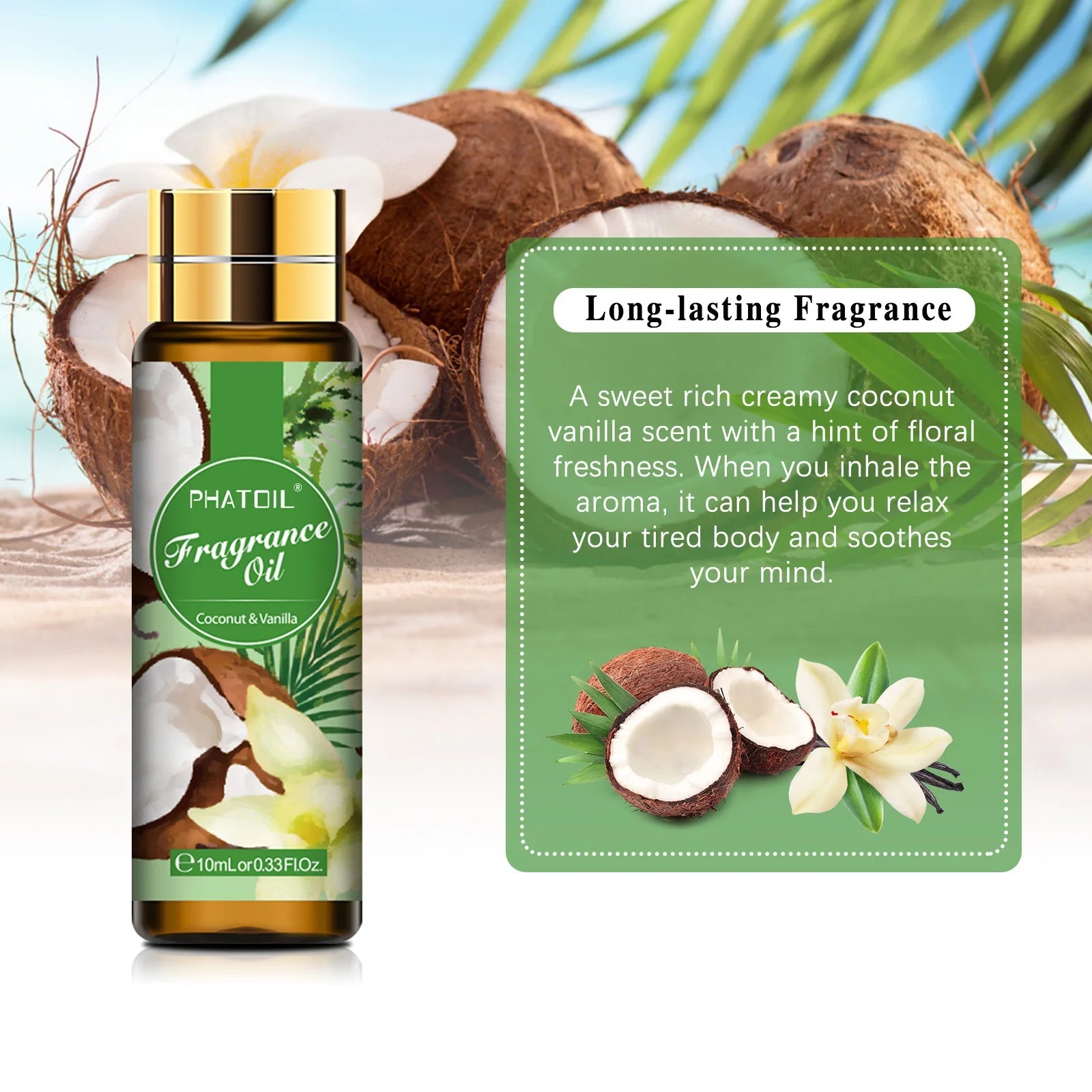 10ml with Dropper Coconut Vanilla Fragrance Oil for Making White Musk Orchid Coffee Magnolia Peach Lime  Bubble Gum Aroma Oil HALALZEN