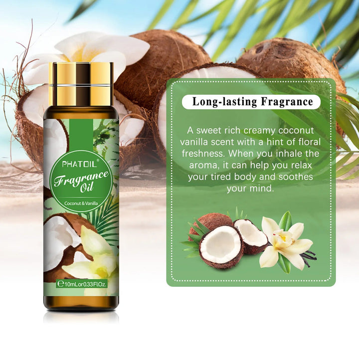 10ml with Dropper Coconut Vanilla Fragrance Oil for Making White Musk Orchid Coffee Magnolia Peach Lime  Bubble Gum Aroma Oil HALALZEN