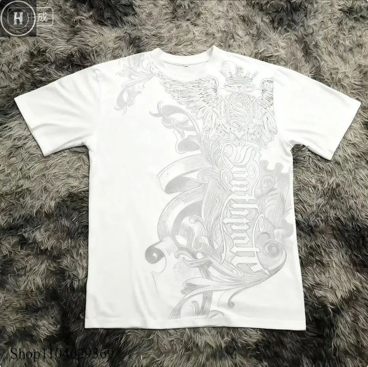 Classic Y2K Gothic Style T-shirt Print Oversized T Shirt High Street Shirts Gothic Round Neck Cotton Tops New Mens Women T Shirt HALALZEN