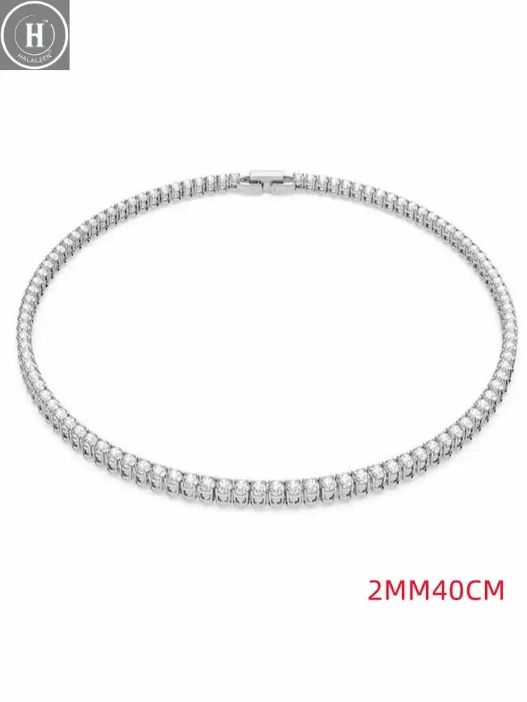 925 Sterling Silver Necklace Zircon Chain Necklace Women Fashion Simple Engagement Wedding Charm Jewelry 4mm 45cm HALALZEN