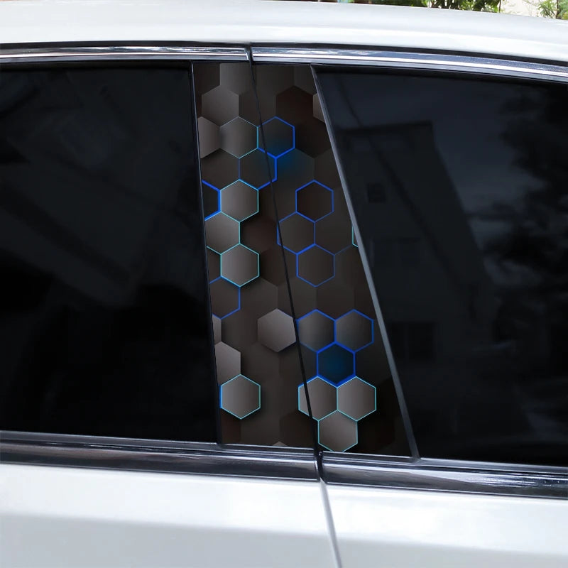 2pcs Polygonal Honeycomb Car Stickers Car Door Pillar Stickers Anti-Scratch Vinyl Stickers Car Center B Pillar DIY Stickers