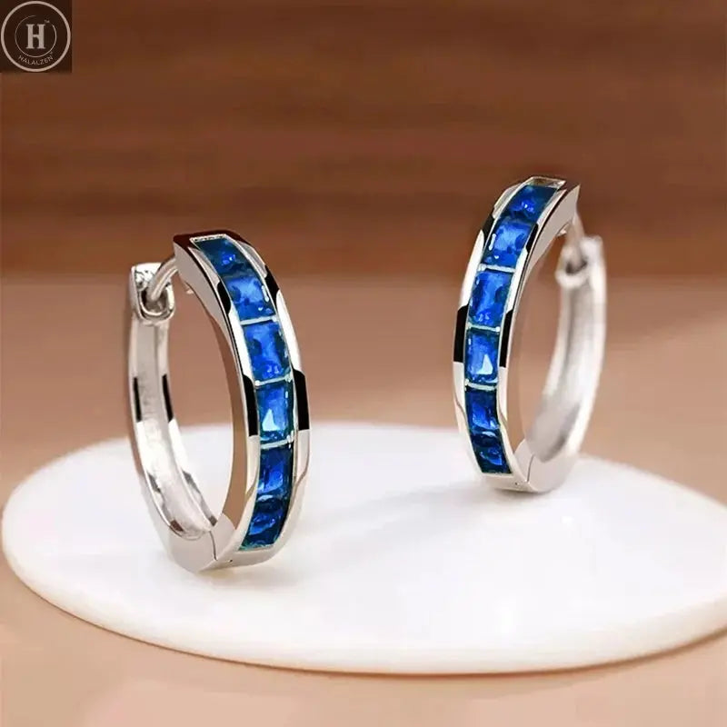 Huitan Classic Design Women Hoop Earrings Full with Princess Square CZ HALALZEN