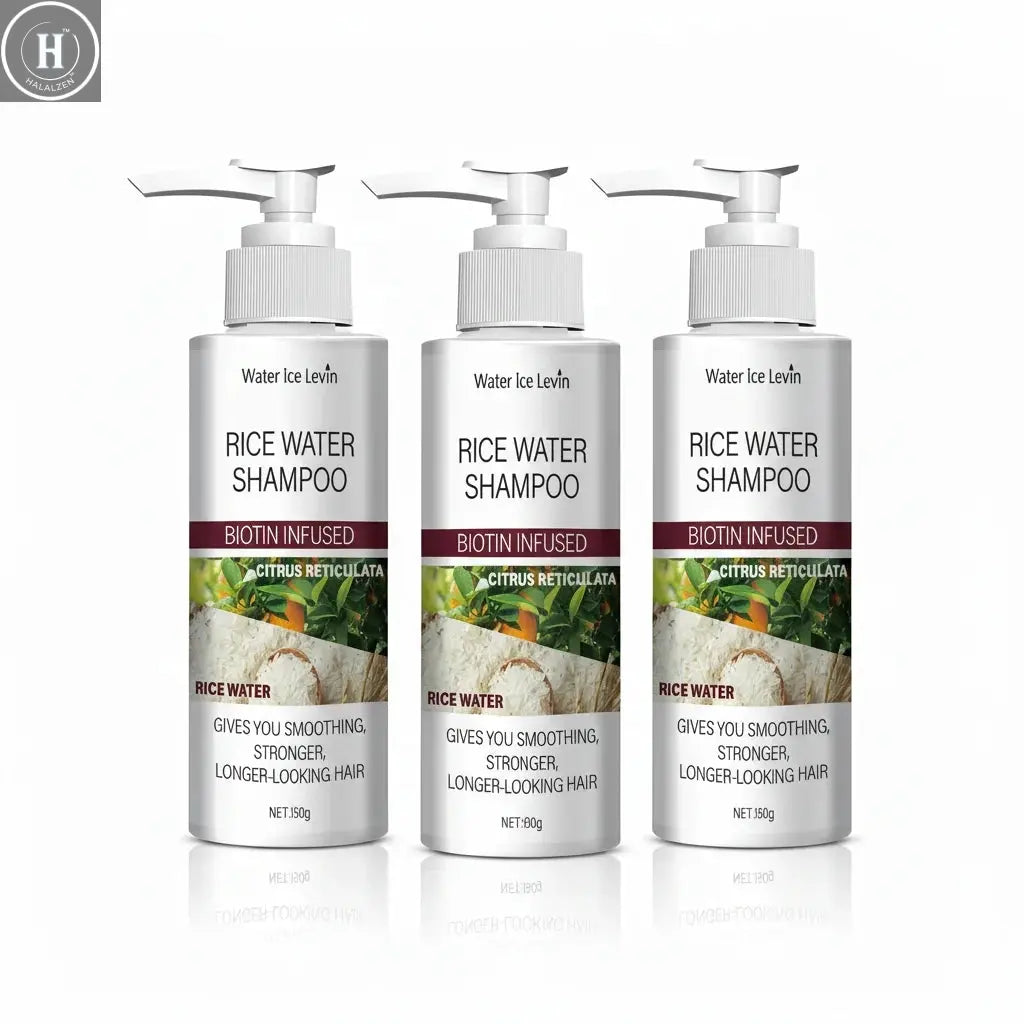 Rice Water Shampoo with Biotin & Keratin - Smoothing & Strengthening, Citrus Freshness, Winter Hair Therapy, Long-Looking Hair HALALZEN