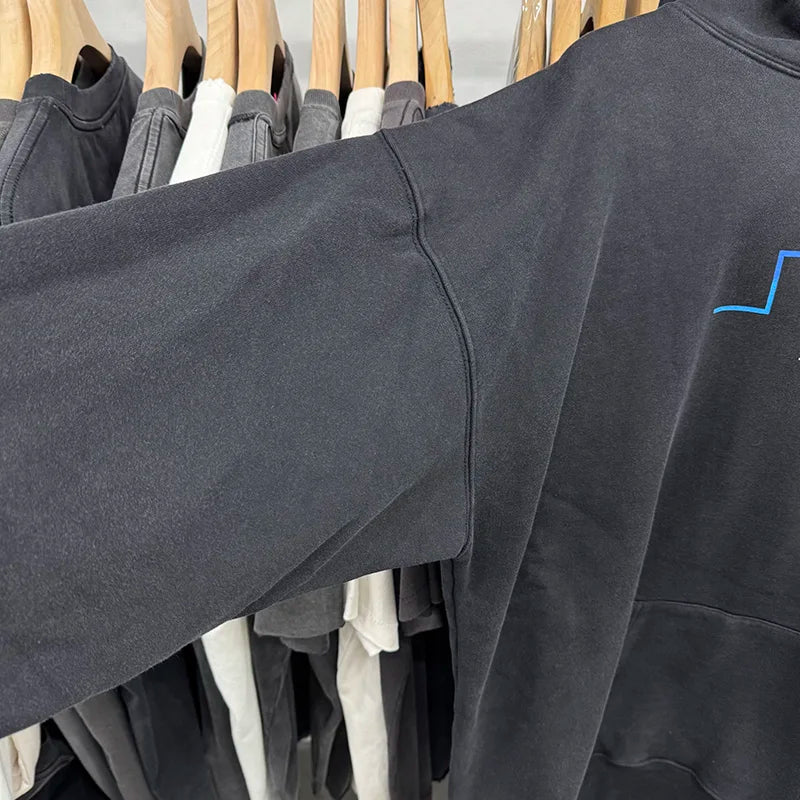 25AW Saint Letter Print Retro Black Hoodies Washed Cotton High Street Casual Pullover Simple Fashion Men